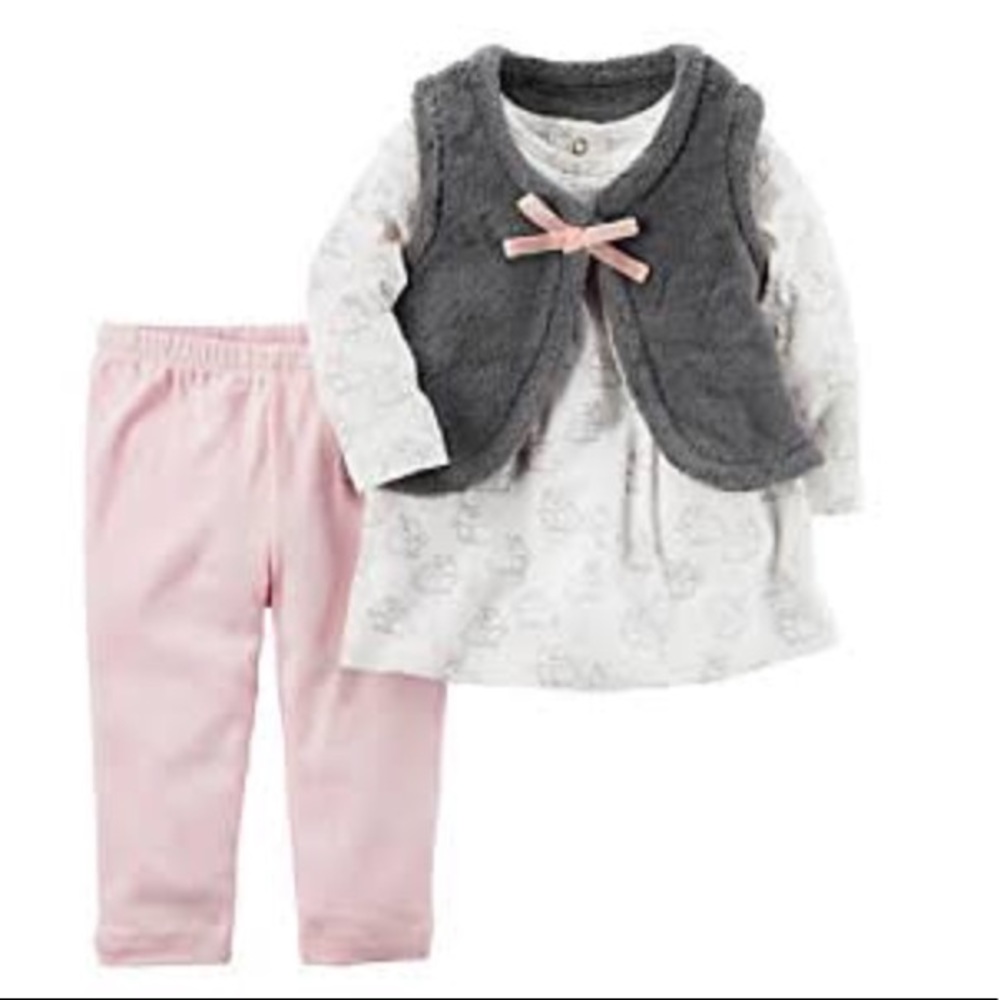 Carter’s baby girl set pink gray white bunny 6 mos - Picture 2 of 6